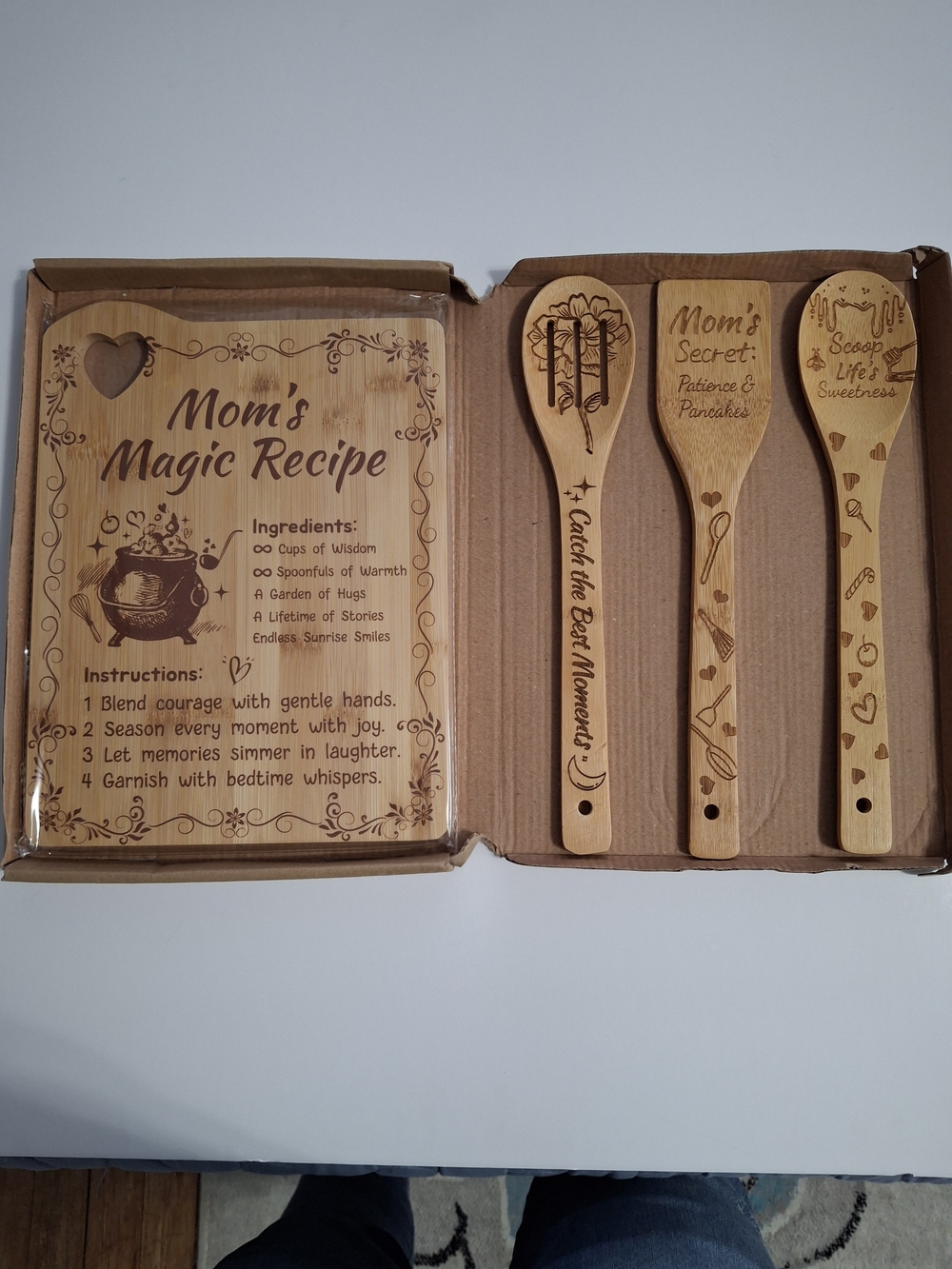 Engraved Bamboo Spoon and Cutting Board Set - Natural